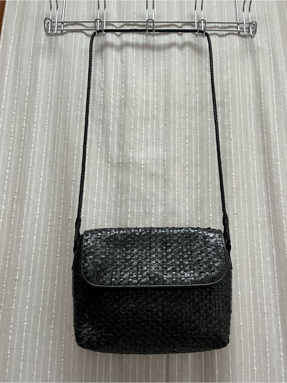 Vintage GEM Hand Woven Leather Crossbody Bag Made in Brazil Black